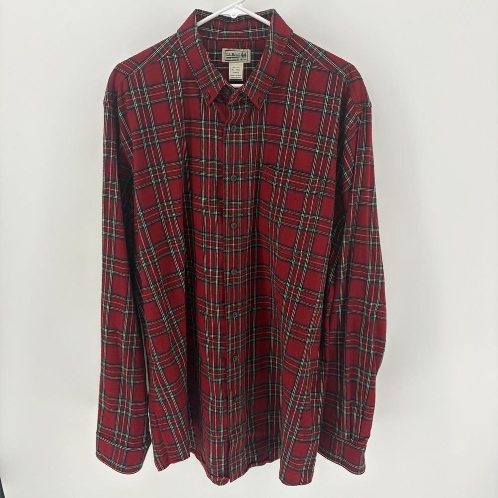LL Bean Flannel Shirt Mens XL Tall Red Tartan Plaid 100% Cotton Button Down